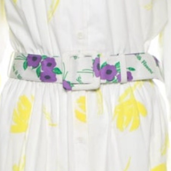 Floral Belted White and Yellow Dress - Picture 5 of 11